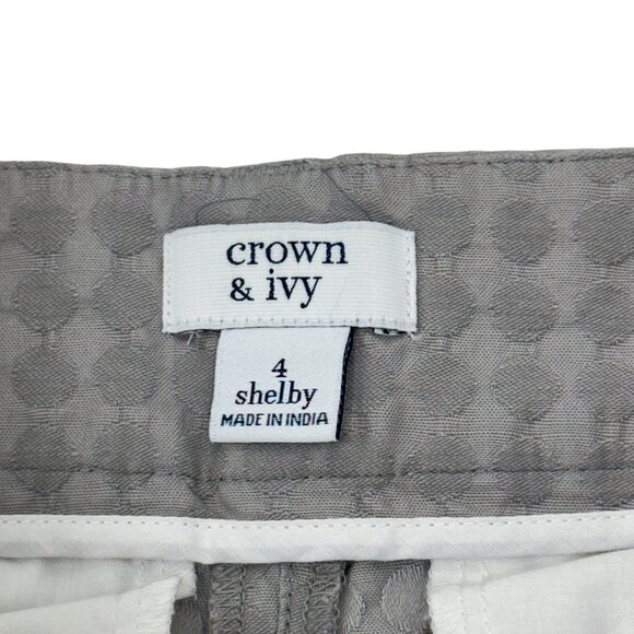 Crown & Ivy Shelvy Women Scalloped Hem Gray Polka Dot Chino Shorts Size 4 - Picture 3 of 11